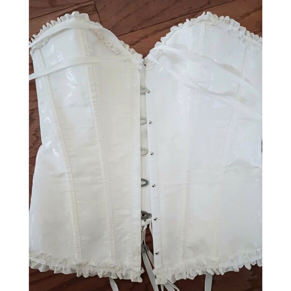 Corset White Floral Sateen Lace Up Back Hooked Closure Sz S - Picture 3 of 6